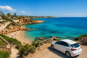 Coche aparcado delante de las mejores playas de Orihuela