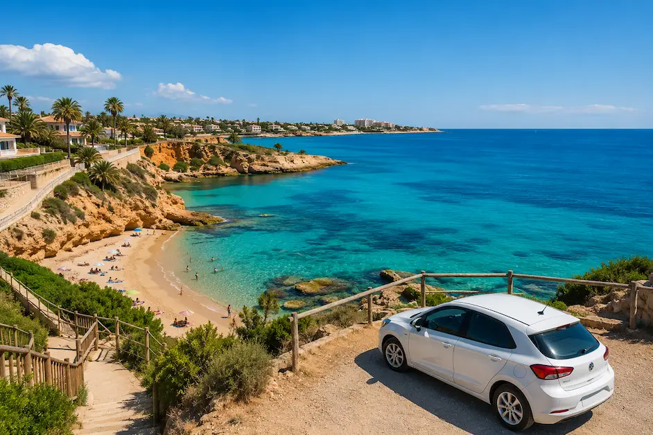 Coche aparcado delante de las mejores playas de Orihuela